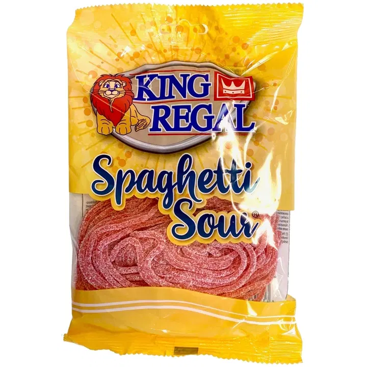 King Regal Spaghetti Sour kirpeä mansikanmakuinen karkkinauha 200g