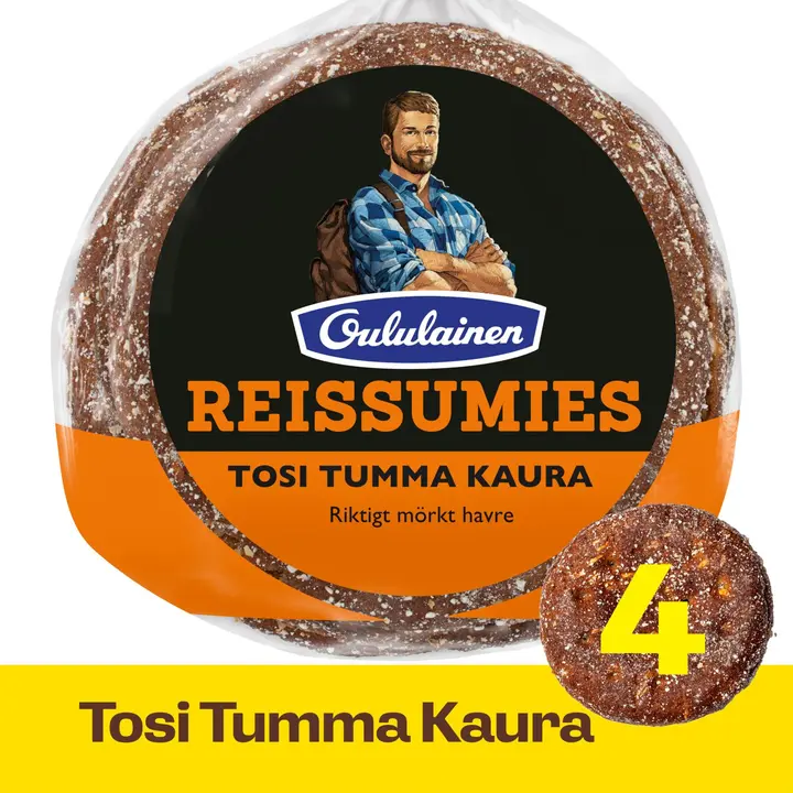 Oululainen Reissumies Tosi Tumma Kaura 4kpl 230g, täysjyväkauraleipä