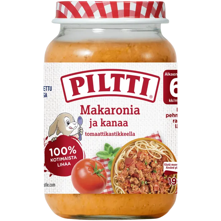 Piltti 190g Makaronia ja kanaa tomaattikastikkeessa lastenateria 6kk