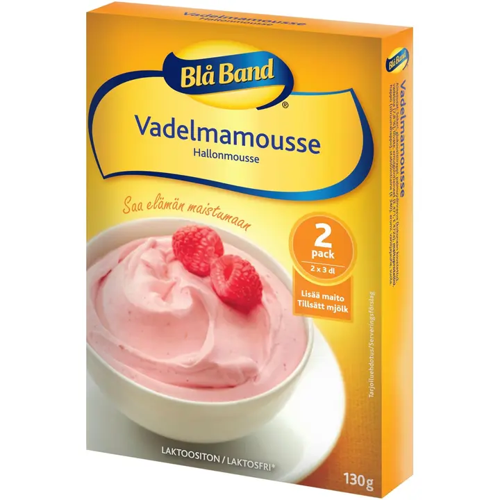 Blå Band laktoositon Vadelmamousse 2x65g