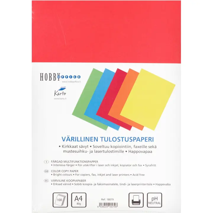 Karto tulostuspaperi A4 100kpl värillinen