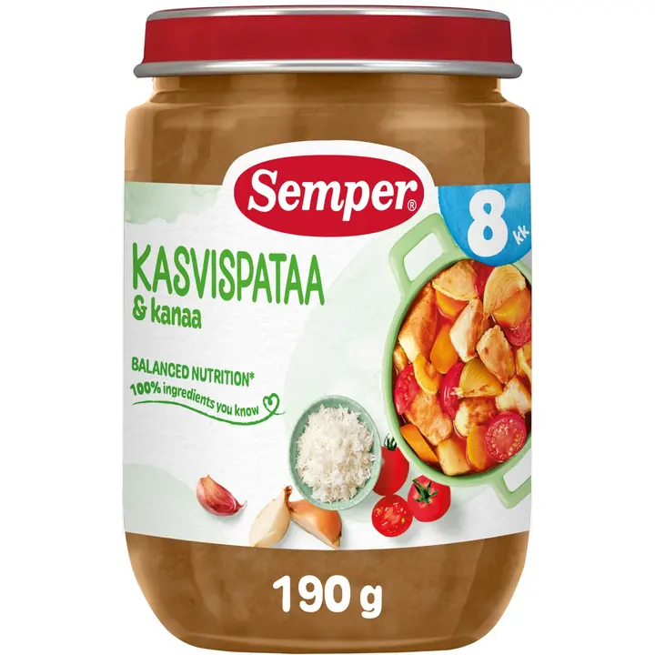 Semper juurvilja-kanapada küüslauguga 190 g, alates 8-elukuust