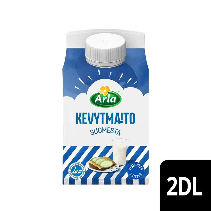 Arla 2 dl kevyt maito Suomesta ESL