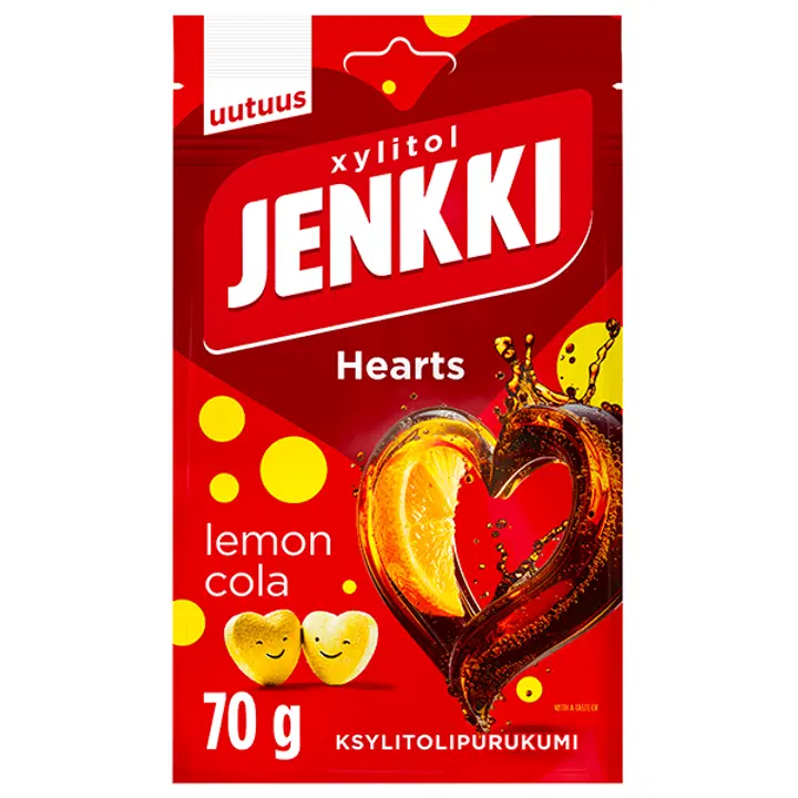Jenkki Enjoy Hearts sidruni-koolamaitselised närimiskummid 70g