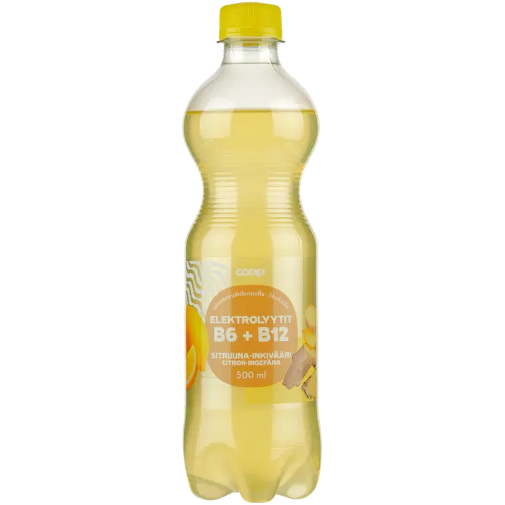 Coop Sitruuna-Inkivääri Elektrolyytit B6 + B12 hiilihapotettu juoma 500 ml