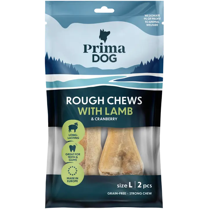 PrimaDog Rough Chews Lammas-Karpalo, täytetty puruluu L 13,5 cm, 2 kpl, 140 g