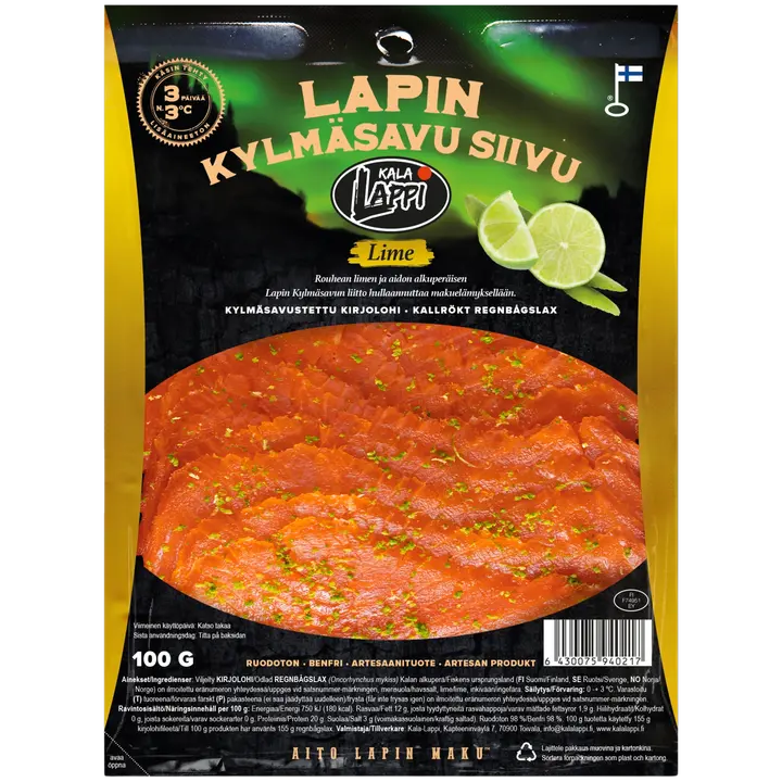 Kala-Lappi Lapin Kylmäsavu kirjolohifileesiivu lime 100g