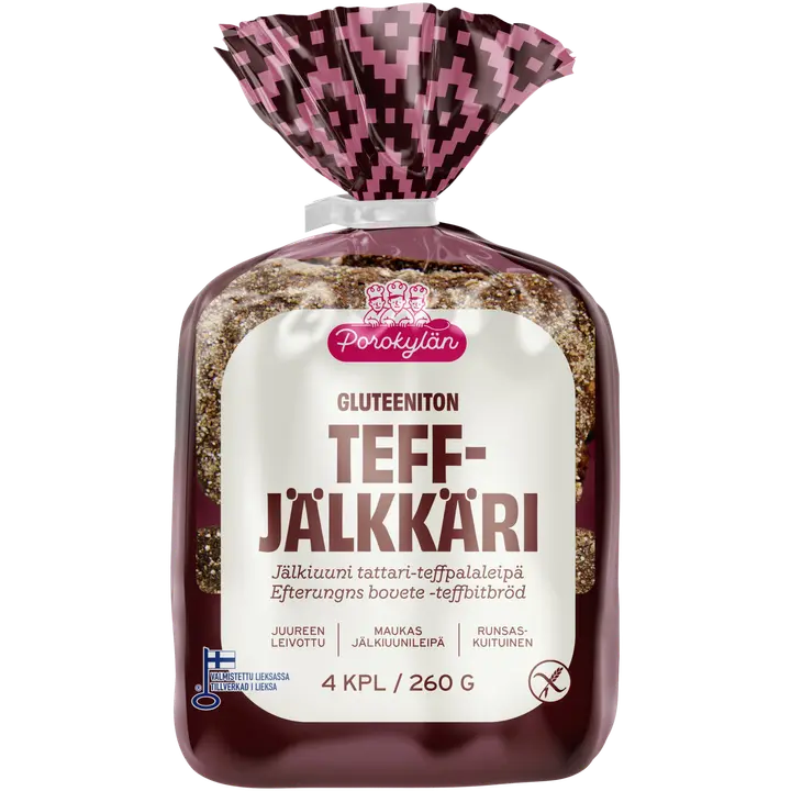 Porokylän Teffjälkkäri 4 kpl / 260 g jälkiuuni tattari-teffpalaleipä gluteeniton