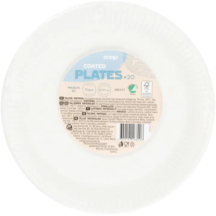 Ühekordne taldrik Coop 23cm 20tk