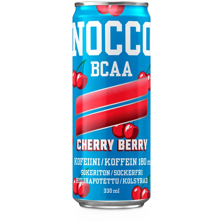 NOCCO BCAA Cherry Berry Amonihappoja, kofeiinia ja vitamiineja sisältävä hiilihapotettu energiajuoma 330ml