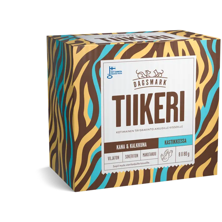 TIIKERI kassitoit kana ja kalkunilihaga kastmes 8x80g