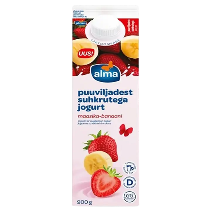 Alma jogurt maasikas-banaan puuviljadest suhkrutega laktoosivaba 900g