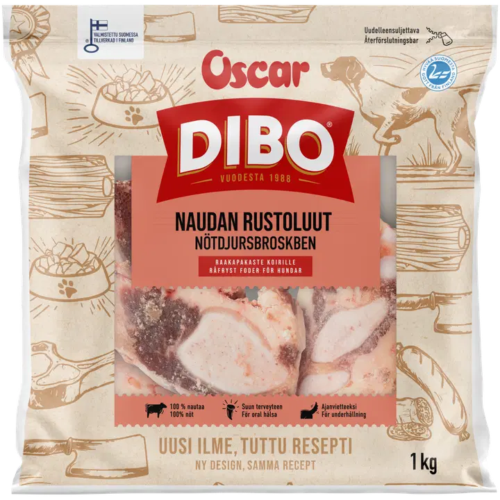 DIBO Naudan rustoluut koirille pakaste 1kg