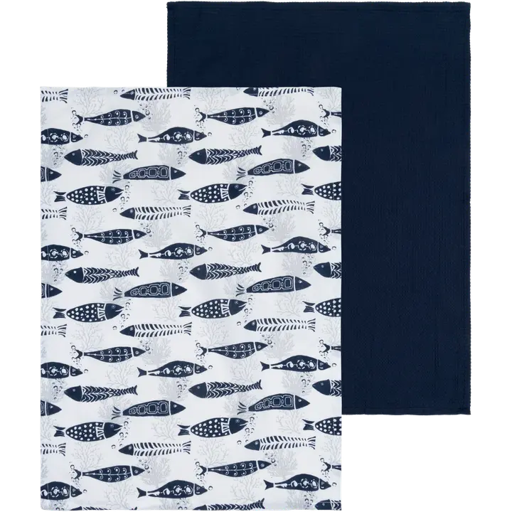 House keittiöpyyhe Fishes 50x70cm sininen/valkoinen 2-pack