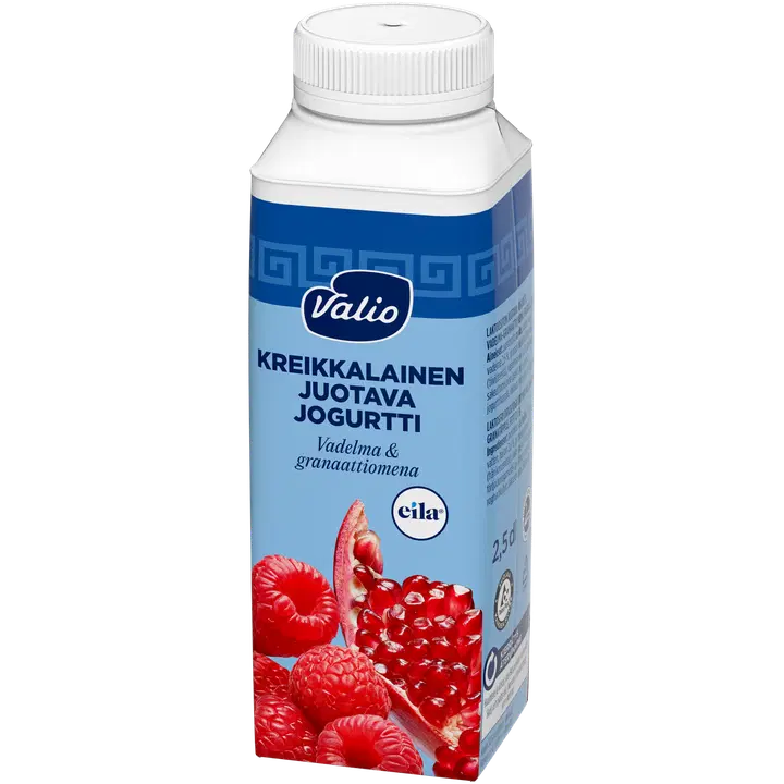 Valio grekisk drickyoghurt hallon-granatäpple laktosfri 2,5 dl