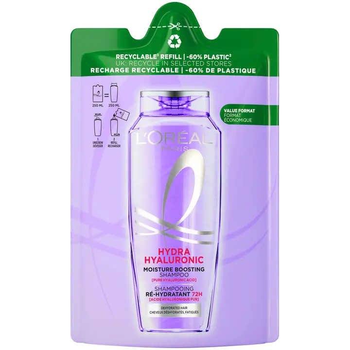 L'Oréal Paris Elvital Hyaluron Plump shampoon täyttöpakkaus kosteutta kaipaaville hiuksille 250 ml