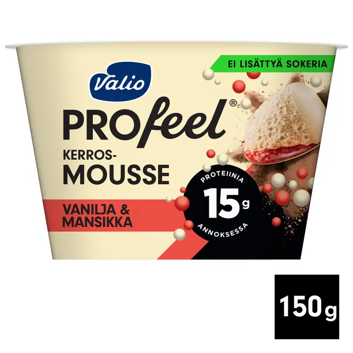 Valio PROfeel® kerrosmousse 150 g vanilja & mansikka laktoositon