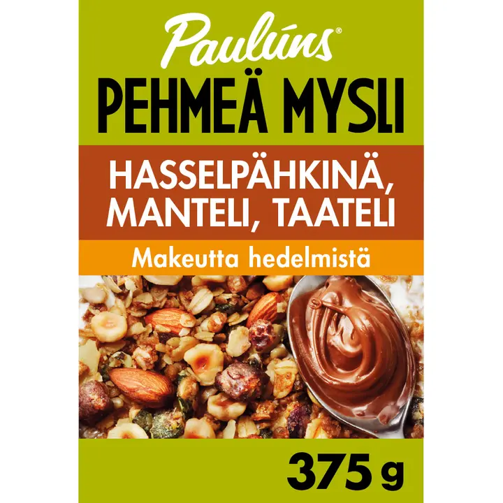 Pauluns hasselpähkinä-manteli-taateli pehmeä mysli 375g