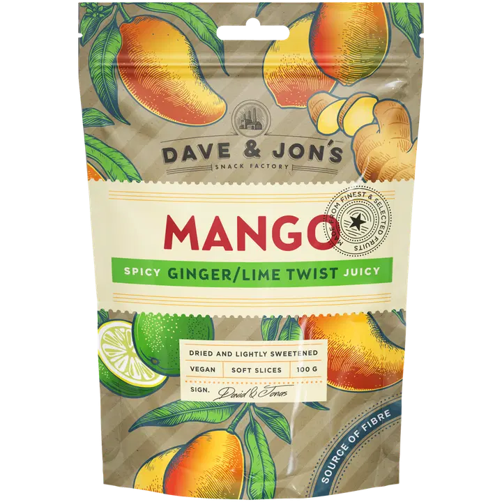 Dave&Jon's kuivatatud mango ingveri ja laimiga 100g