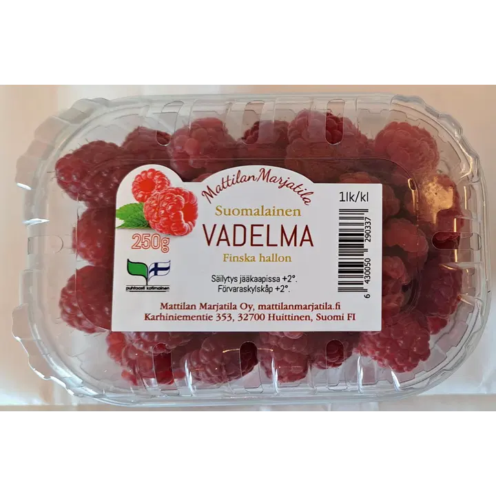Suomalainen vadelma Mattilan Marjatila  250 g rasia tuore.