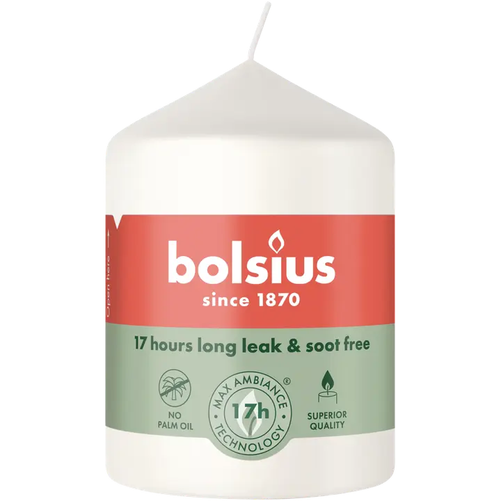 Bolsius lauaküünal 80/58mm 17h, valge