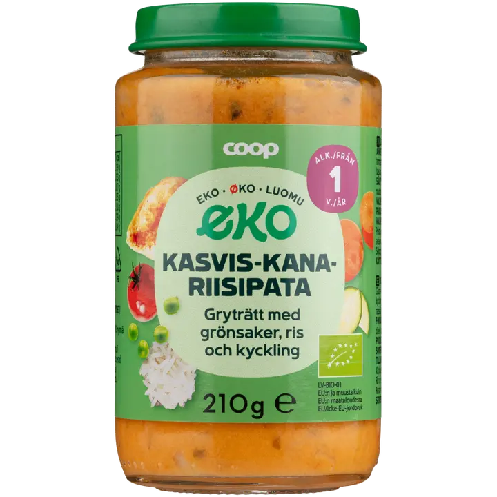 Coop köögivilja-kana-riisipüree 12k+, 210g