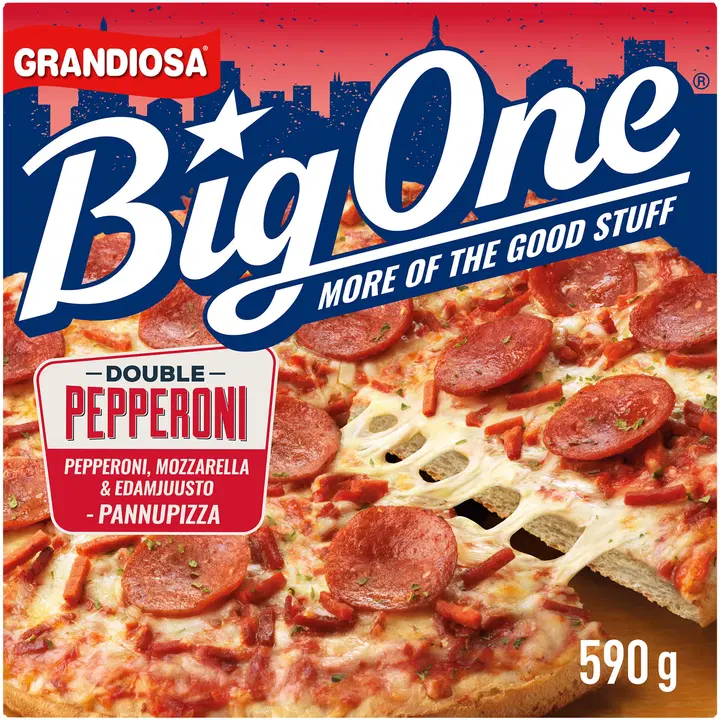 Grandiosa BigOne pan pizza double pepperoni, ost och pepperonikorv fryst 590g
