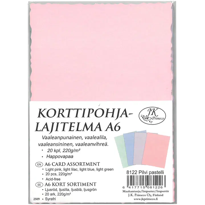 J.K. Primeco korttipohjalajitelma A6 Pilvi pastelli 20kpl
