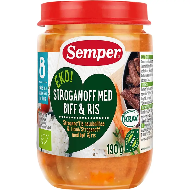Semper EKO Stroganoff naudanlihaa & riisiä 8kk luomu lastenateria 190g