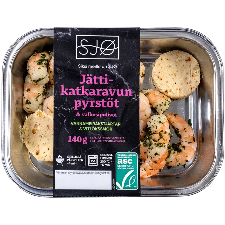 SJØ Jättikatkaravun pyrstöt ASC & valkosipulivoi 140g