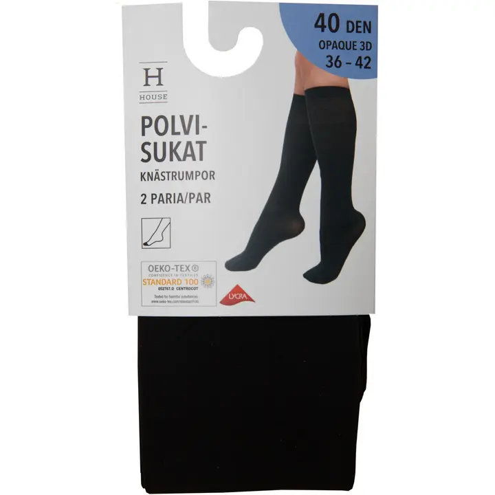 House naisten polvisukat 3D Opaque 40 den 2-pack musta, koko 36-42