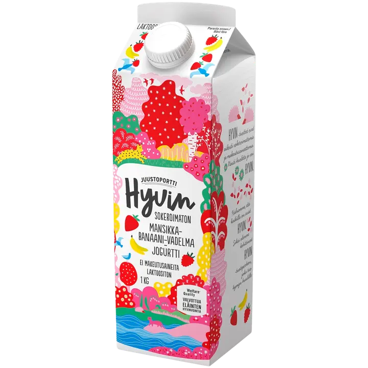 Juustuportti Hyvin suhkruvaba jogurt maasika-vaarika laktoosivaba 1kg