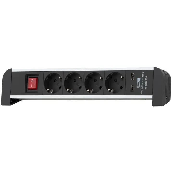 Airam pistorasialista tabletop 4-osainen + 2 x USB 2 m musta