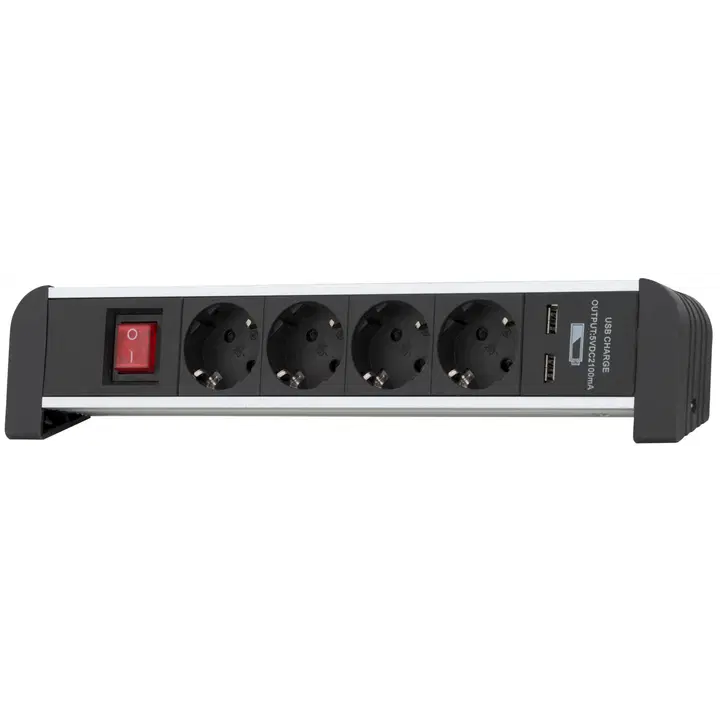 Airam pistorasialista tabletop 4-osainen + 2 x USB 2 m musta