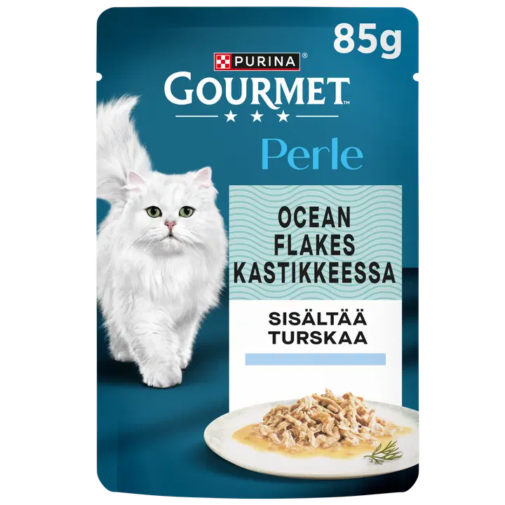 Purina Gourmet Perle Ocean Flakes MSC Turskaa Kastikkeessa Kissan märkäruoka 85g