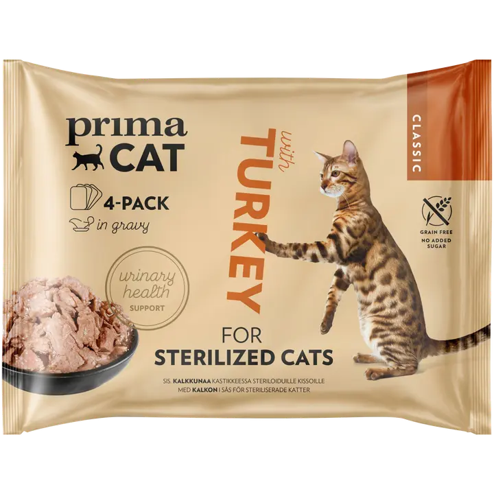 PrimaCat Classic Kalkkunaa kastikkeessa steriloiduille kissoille 4 x 85 g
