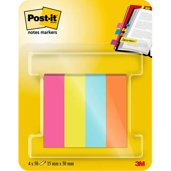 Post-it®-merkkaajat, Poptimistic-värilajitelma, 12,7 x 44,4 mm, 50 arkkia/lehtiö, 4 lehtiötä/pakkaus
