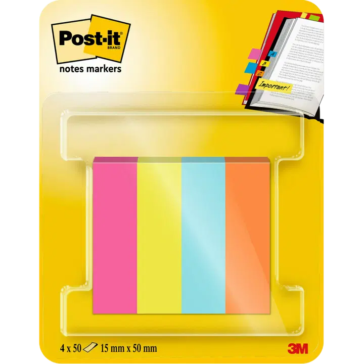 Post-it®-Merkkaajat, Poptimistic-Värilajitelma, 15 mm x 50 mm, 50 Arkkia/Lehtiö, 4 Lehtiötä/Pakkaus, 100% PEFC, SGSCH-PEFC-COC-110078