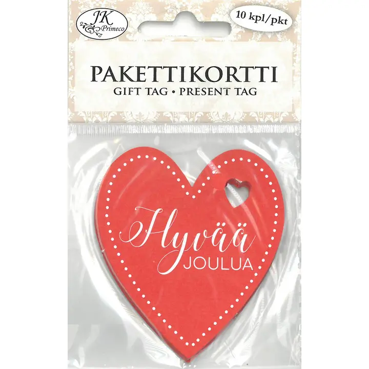 J.K. Primeco Pakettikortti Sydän punainen 10kpl