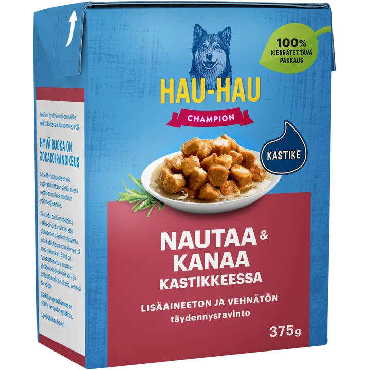 Hau-Hau koeratoit looma- ja kanaliha tükkidega kastmes 375g