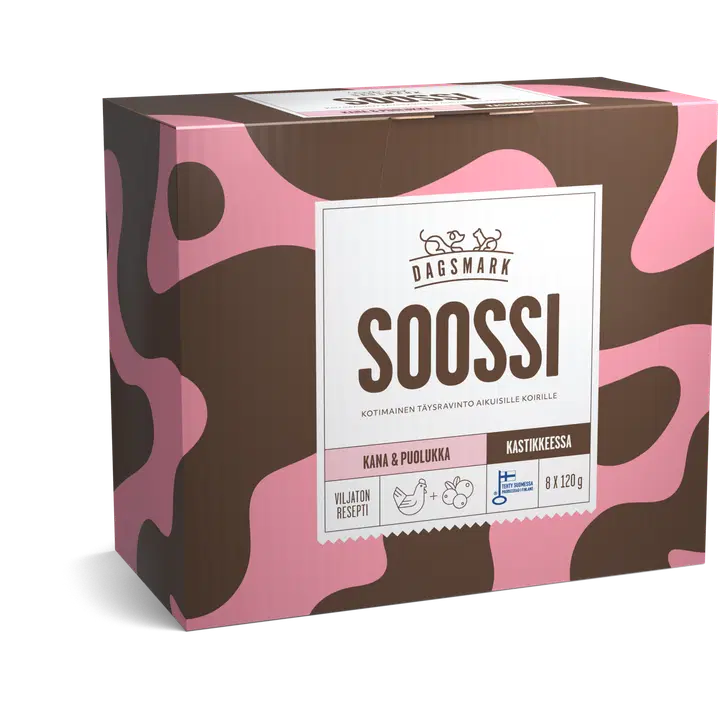 Dagsmark SOOSSI kana & puolukka kastikkeessa aikuisille koirille 8 x 120 g