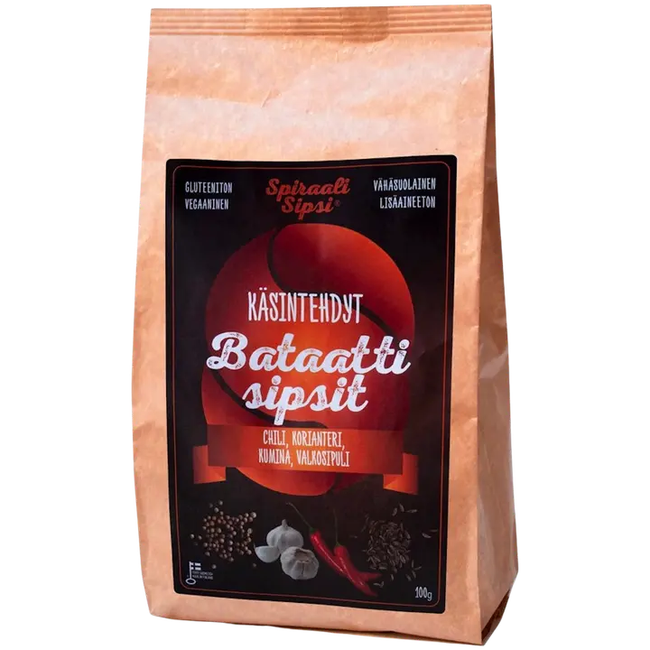 Spiraalisipsi käsintehdyt mausteiset bataattisipsit 100g
