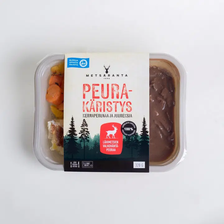 Metsäranta Peurakäristys kastikkeessa, kermaperunat ja paahdetut juurekset 320g