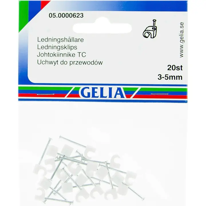 Gelia johtokiinnike 3-5mm 20kpl valkoinen