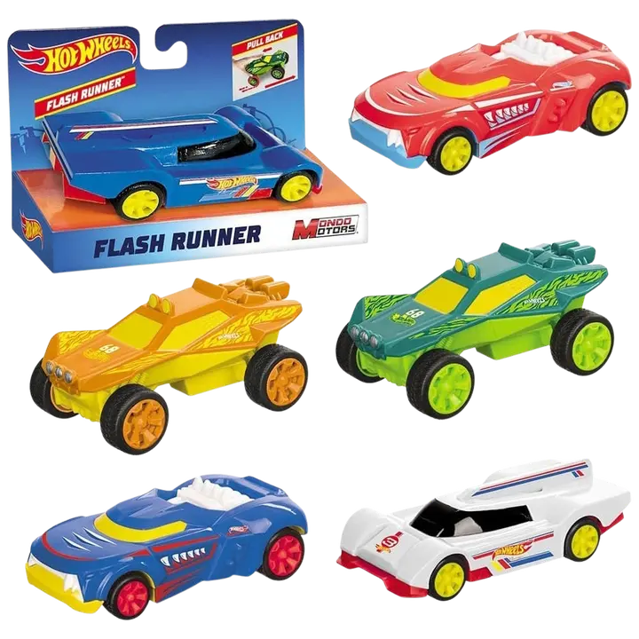 Auto Hot Wheels 13cm Pull back FLASH RUNNER 6ass