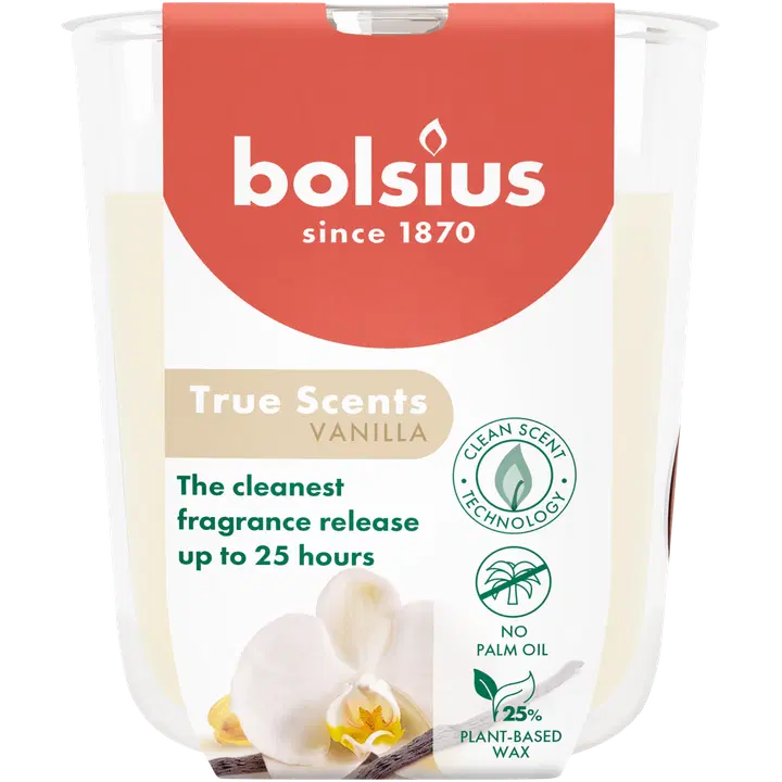 Bolsius True Scents – tuoksukynttilä lasissa – Vanilla – norsunluu – pieni