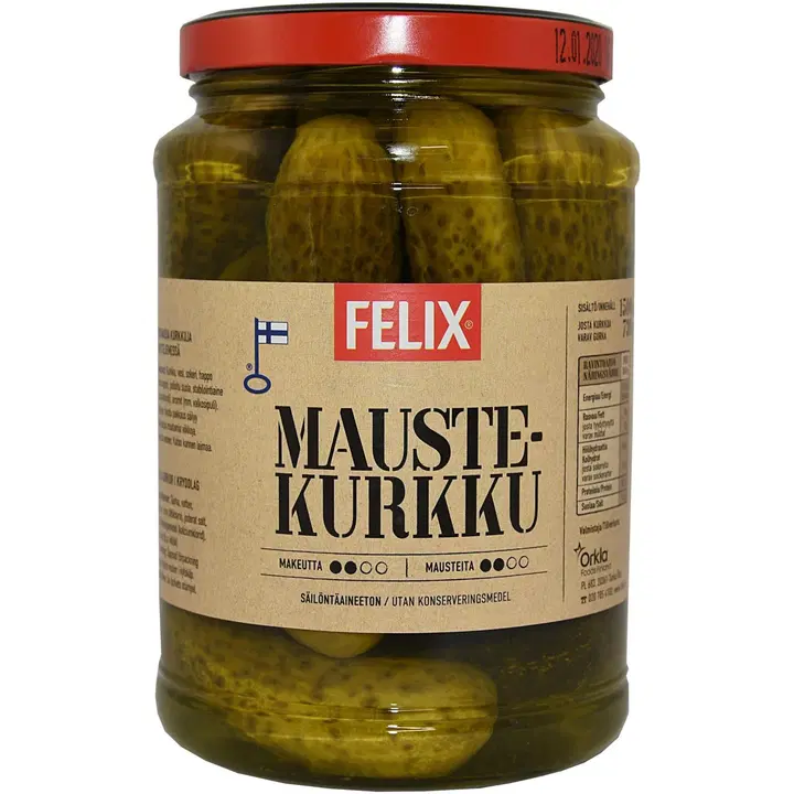 Felix 1500/730g maustekurkku kokonaisia kurkkuja mausteliemessä