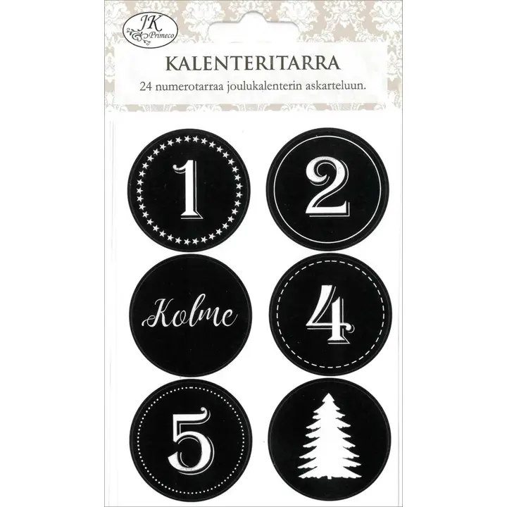J.K. Primeco Joulukalenteritarra musta 4ark/pkt