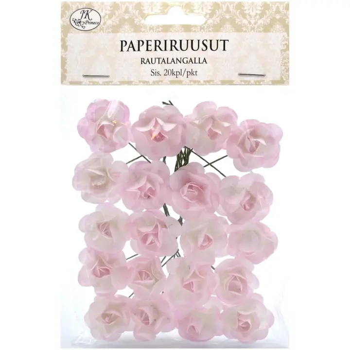 J.K. Primeco paperiruusut rautalangalla vaaleanpunainen 20kpl/pss