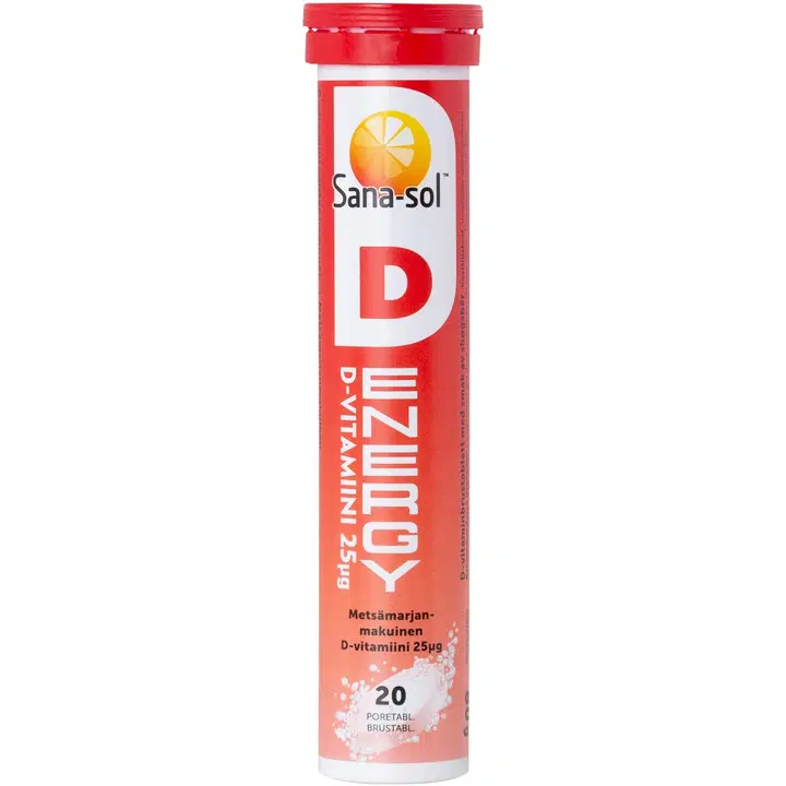 Sana-sol D-Energy D-vitamiini 25µg poretabletti Metsämarja 20kpl/80g